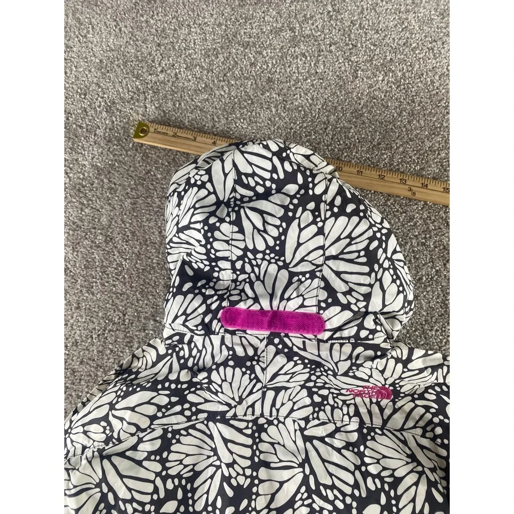 The North Face Girls L HyVent Rain Jacket Black White Butterfly Print 14/16
